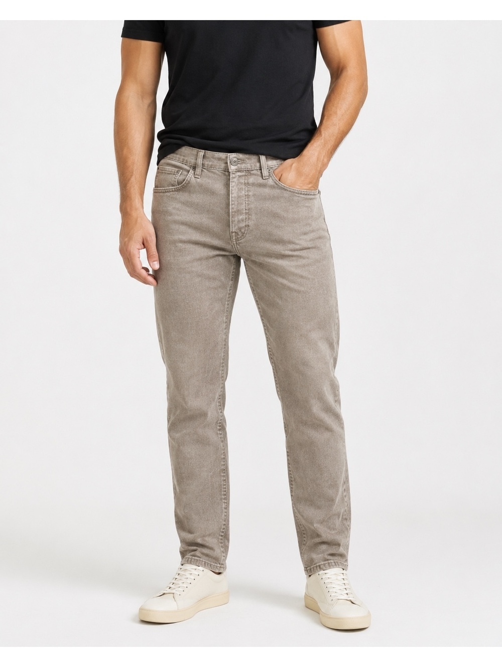 English Laundry 36 Beige Slim Fit 5-Pocket Denim Pants Flat Front Cotton